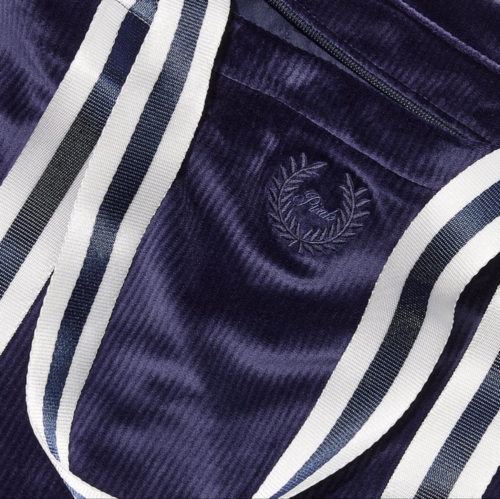 Victoria's Secret PINK Navy Blue Ribbed Soft Velour Large Tote Bag New